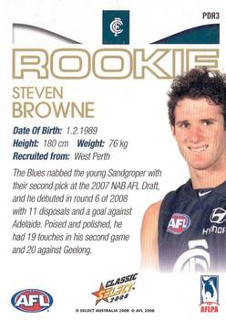 2008 Select AFL Classic - Rookies #PDR3 Steven Browne Back